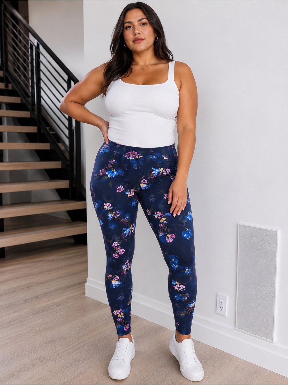 Vintage Y2K Lily Morgan Floral Print Navy Leggings size L